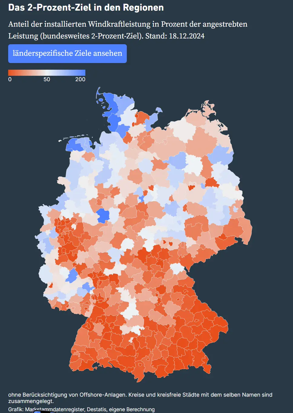 Die Regionskarte, die nach Landkreisen anzeigt, wie gut der Ausbau vorangeschritten ist