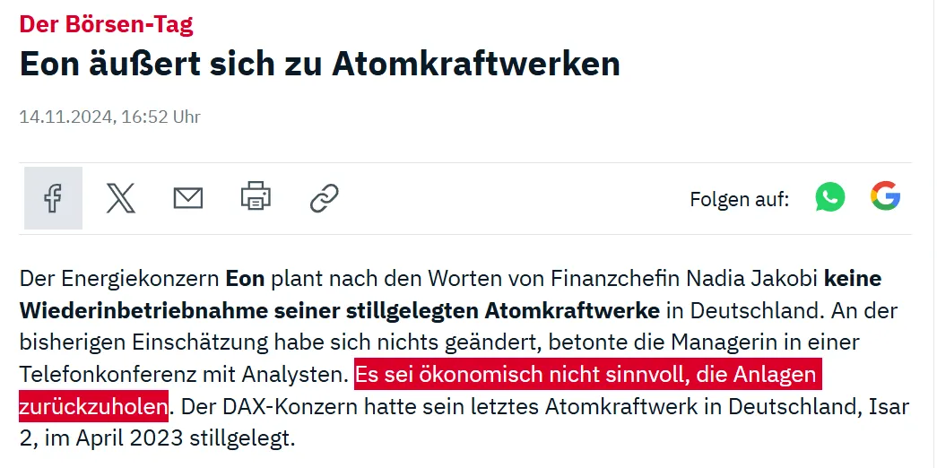 Es sei ökonomisch nicht sinnvoll, die Anlagen zurückzuholen