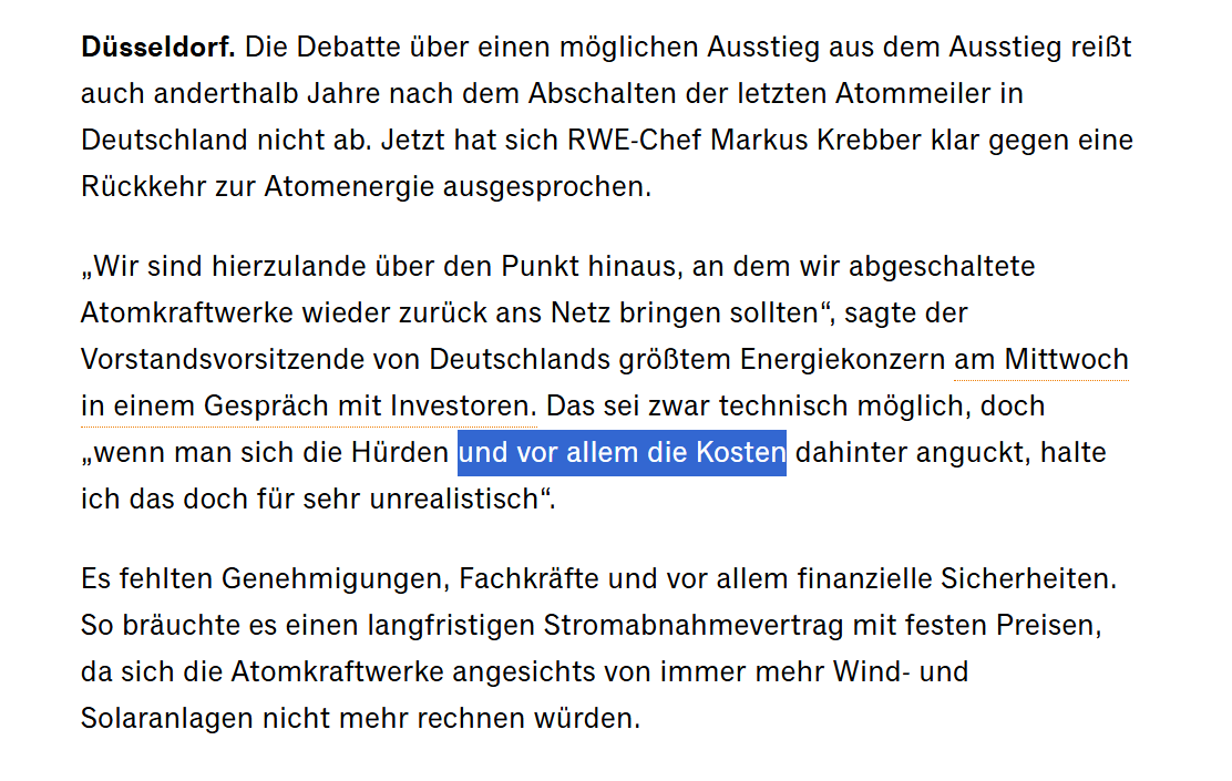 RWE-Chef hält deutsches Atom-Comeback für „sehr unrealistisch