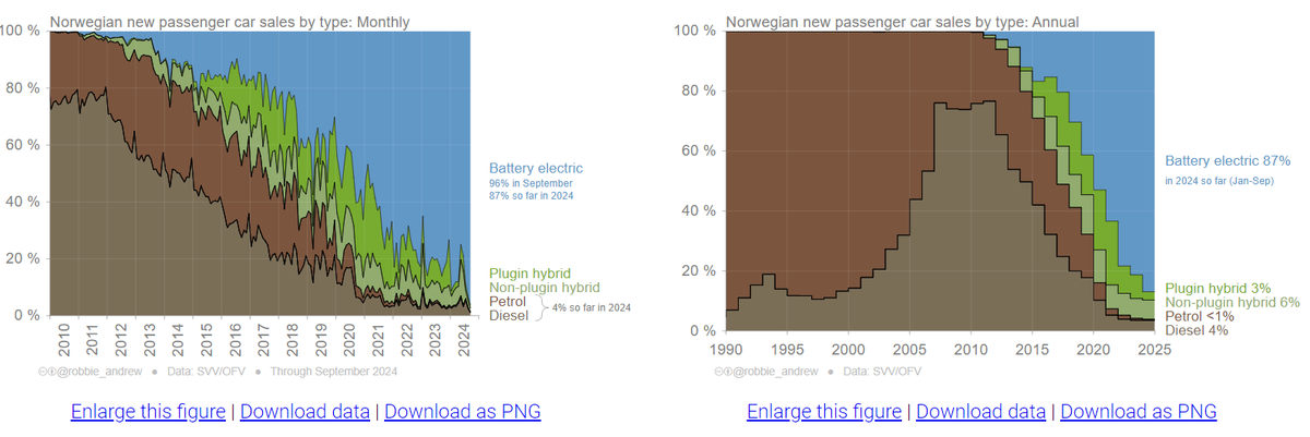 Norwegian new passenger car sales by type: Monthly and yearly