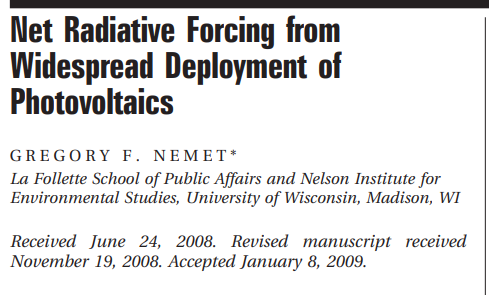 Net Radiative Forcing from Widespread Deployment of Photovoltaics