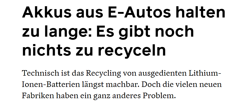 Akkus aus E-Autos halten zu lange: Es gibt noch nichts zu recyceln