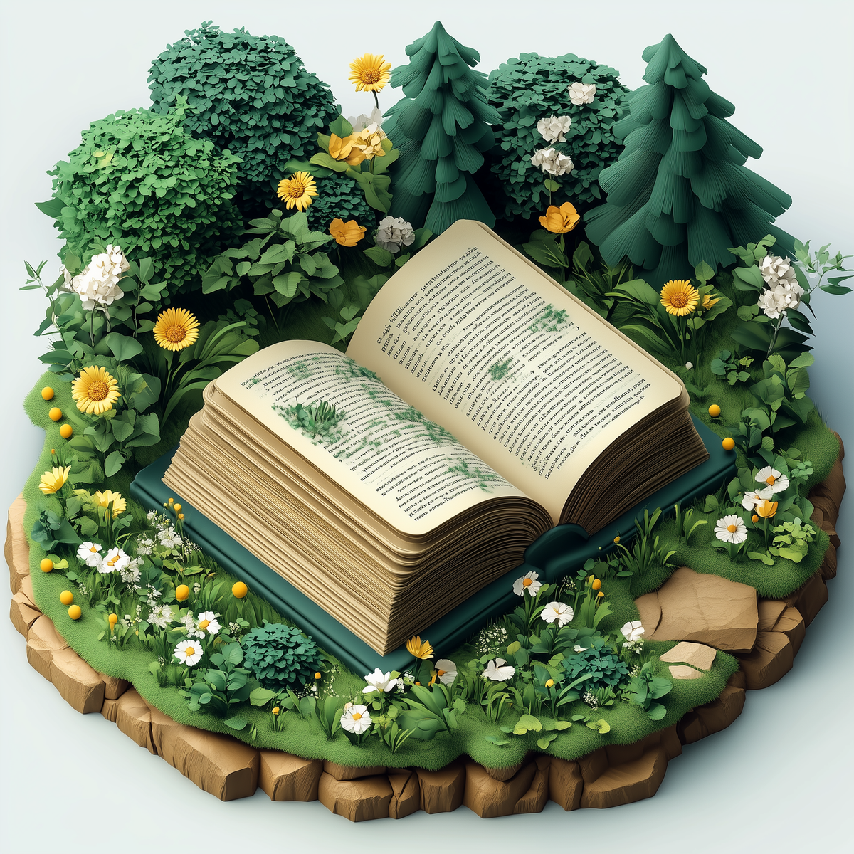 Ein Buch vor zwei Kerzen in einem Feld.