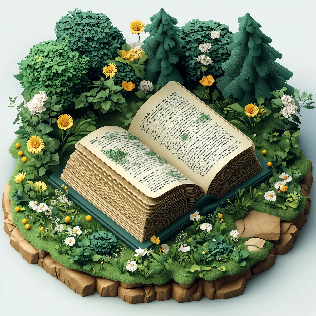 Ein Buch vor zwei Kerzen in einem Feld.