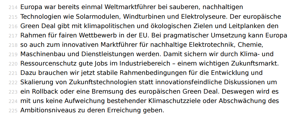 Europa war bereits einmal Weltmarktführer bei sauberen, nachhaltigen Technologien wie Solarmodulen, Windturbinen und Elektrolyseure. Der europäische Green Deal gibt mit klimapolitischen und ökologischen Zielen und Leitplanken den Rahmen für fairen Wettbewerb in der EU. Bei pragmatischer Umsetzung kann Europa so auch zum innovativen Marktführer für nachhaltige Elektrotechnik, Chemie, Maschinenbau und Dienstleistungen werden.