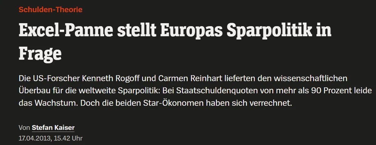 Die US-Forscher Kenneth Rogoff und Carmen Reinhart lieferten den wissenschaftlichen Überbau für die weltweite Sparpolitik: Bei Staatschuldenquoten von mehr als 90 Prozent leide das Wachstum. Doch die beiden Star-Ökonomen haben sich verrechnet.