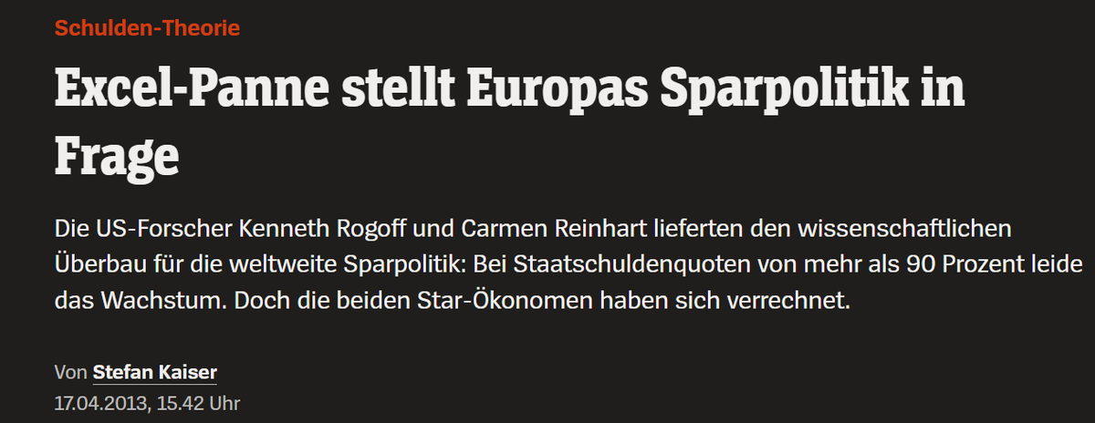 Die US-Forscher Kenneth Rogoff und Carmen Reinhart lieferten den wissenschaftlichen Überbau für die weltweite Sparpolitik: Bei Staatschuldenquoten von mehr als 90 Prozent leide das Wachstum. Doch die beiden Star-Ökonomen haben sich verrechnet.