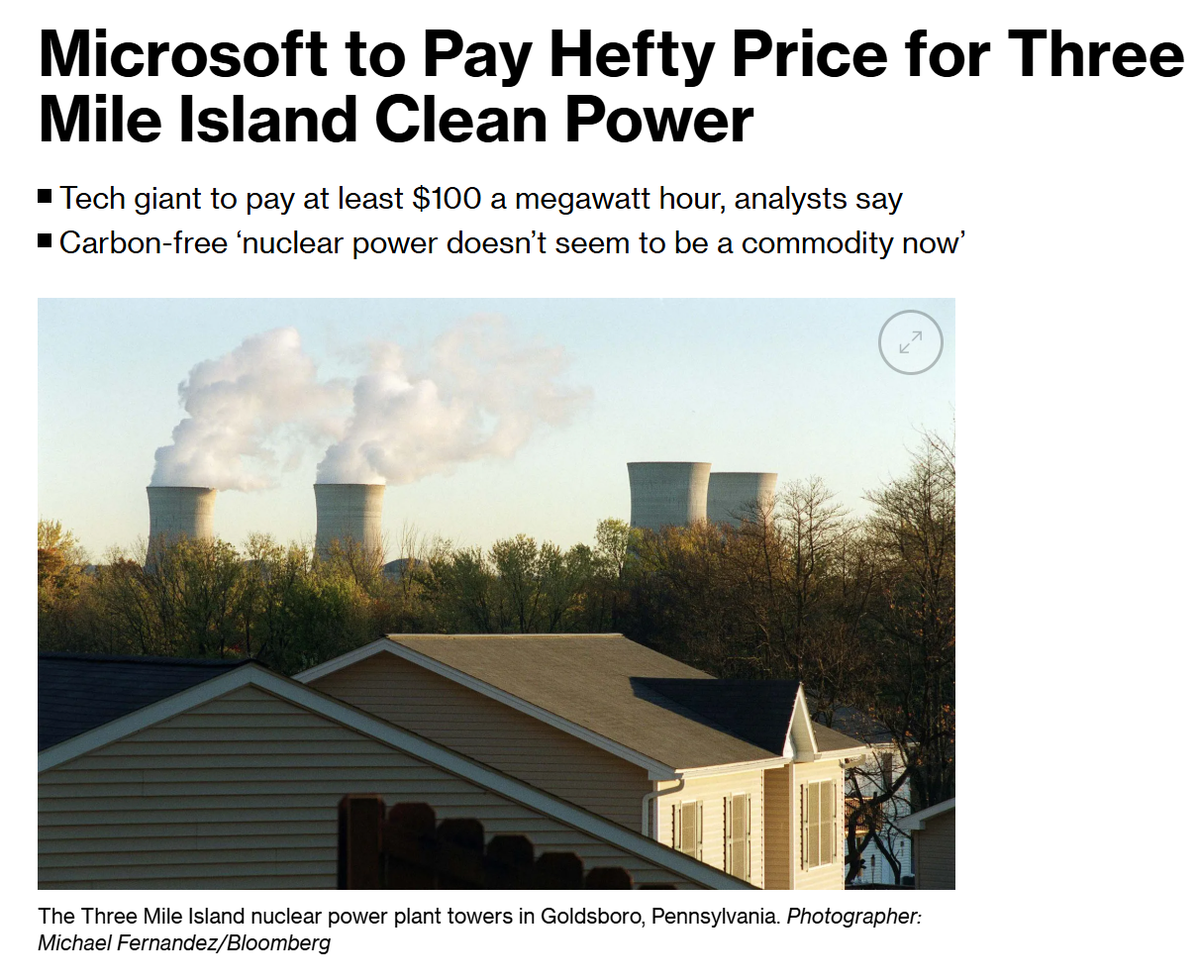 Microsoft zahlt einen erheblichen Betrag für saubere Energie aus Three Mile Island