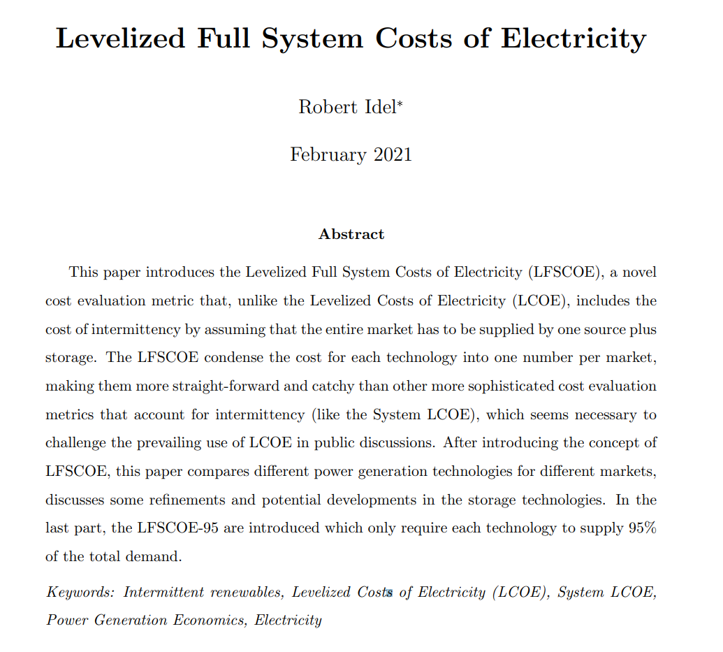 Levelized Full System Costs of Electricity Seite 1