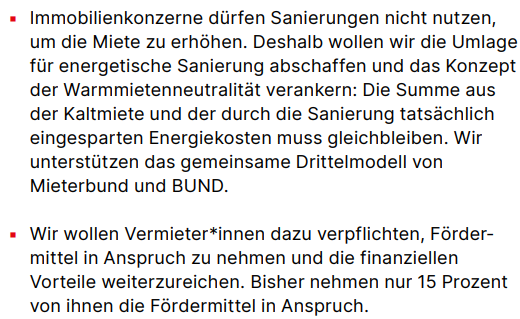 Wir wollen Vermieter*innen dazu verpflichten, Fördermittel in Anspruch zu nehmen und die finanziellen Vorteile weiterzureichen. Bisher nehmen nur 15 Prozent von ihnen die Fördermittel in Anspruch.