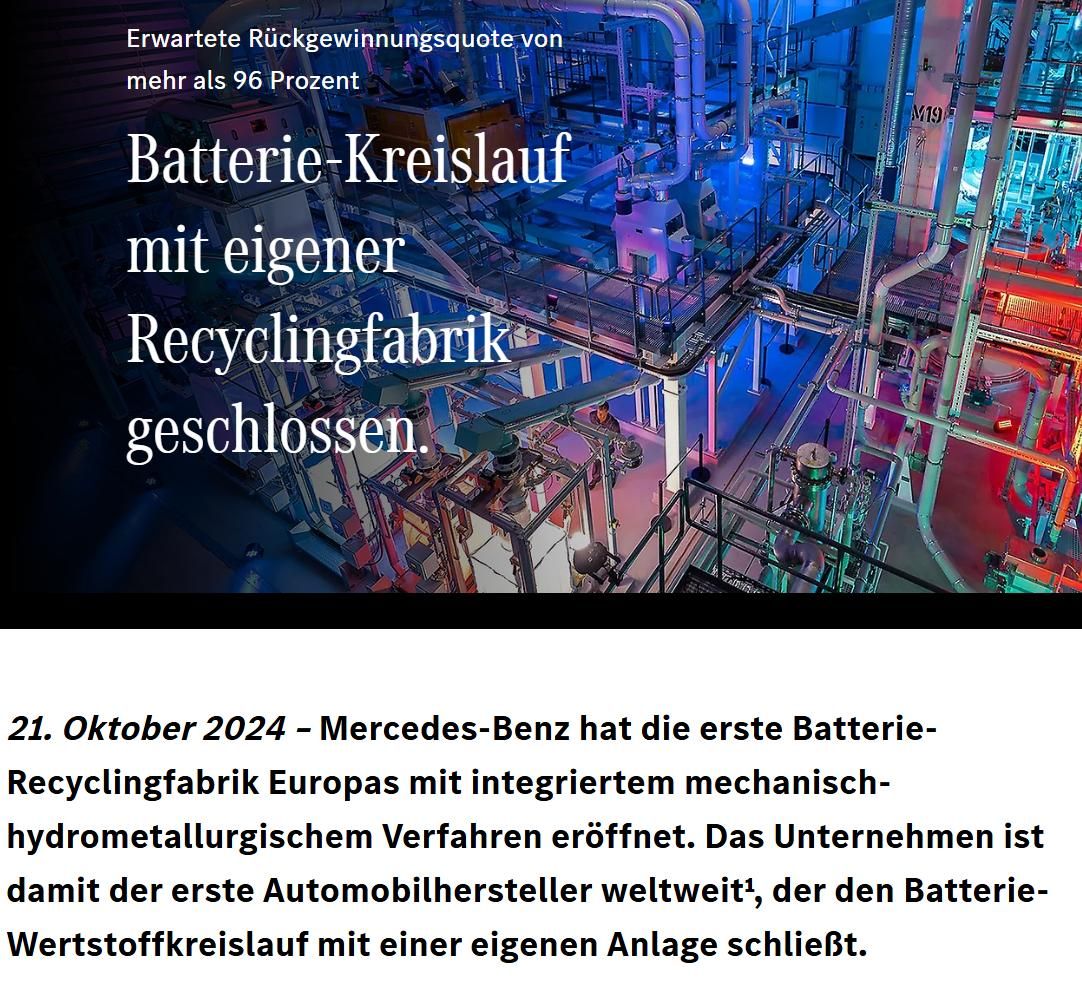 Mercedes-Benz etabliert nachhaltiges Batterierecycling