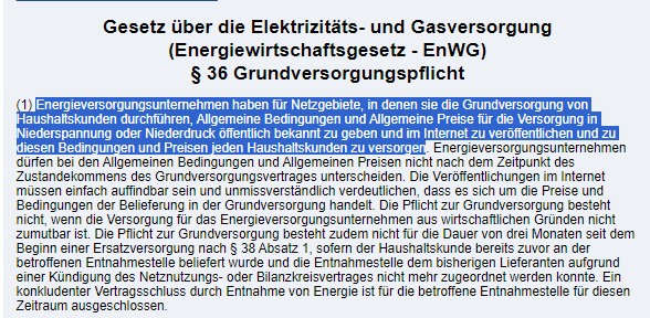 § 36 Grundversorgungspflicht - Netzbetreiber
