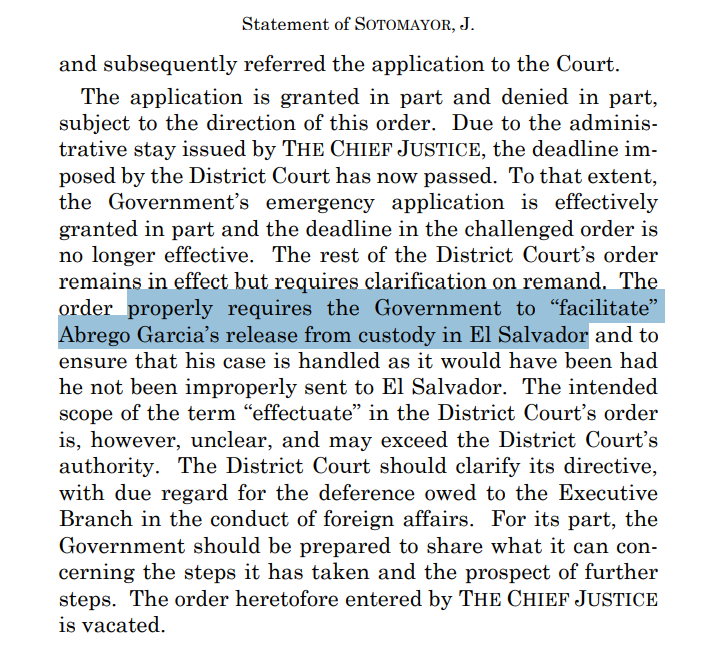 Die Anordnung verpflichtet die Regierung ordnungsgemäß, die Freilassung von Abrego Garcia aus der Haft in El Salvador auszulösen.