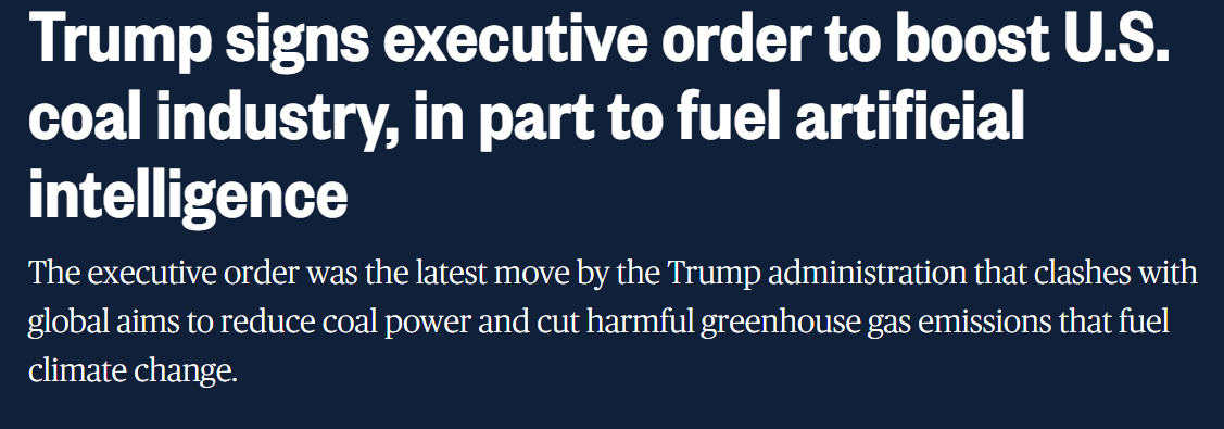 Trump unterzeichnet Dekret zur Förderung der US-Kohleindustrie, unter anderem zur Förderung künstlicher Intelligenz.