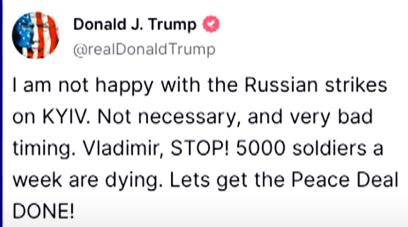 Präsident Trump fordert Wladimir Putin auf, die Angriffe auf die Ukraine einzustellen, während die Friedensgespräche fortgesetzt werden.