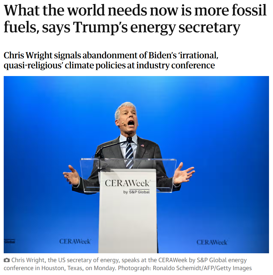 What the world needs now is more fossil fuels, says Trump's energy secretary