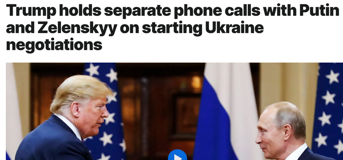 Trump holds separate phone calls with Putin and Zelenskyy on starting Ukraine negotiations