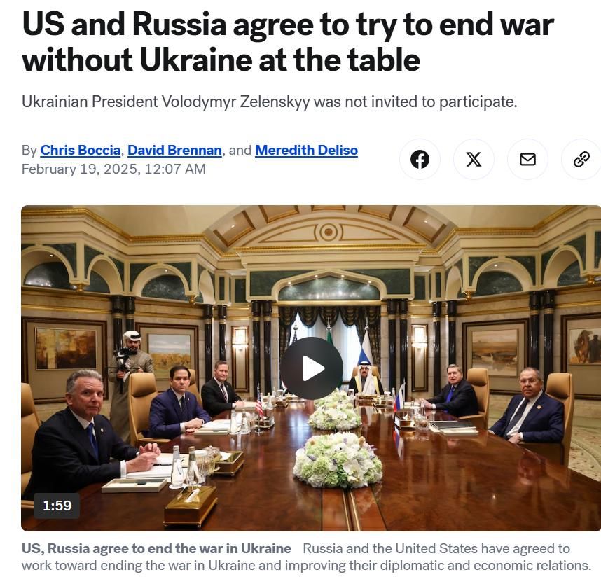 US and Russia agree to try to end war without Ukraine at the table.