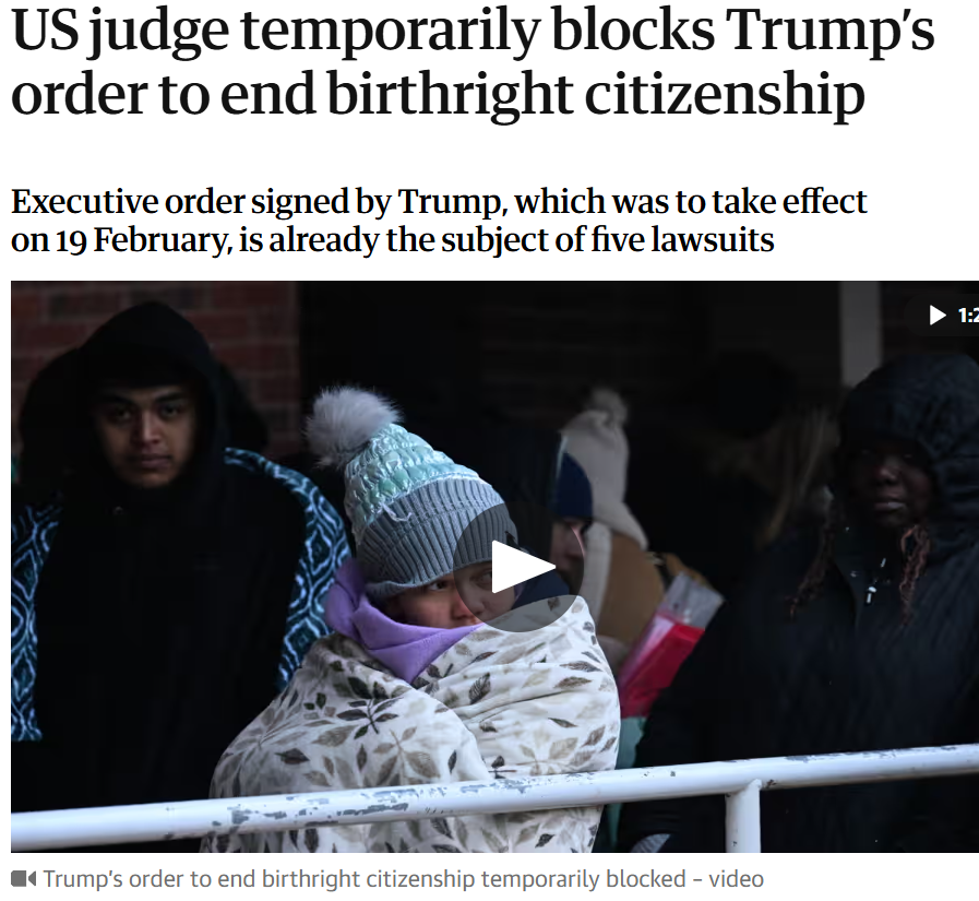 US judge temporarily blocks Trump’s order to end birthright citizenship