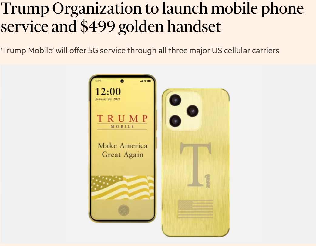 Die Trump Organization wird einen Mobilfunkdienst und ein goldenes Mobiltelefon für 499 US-Dollar auf den Markt bringen.