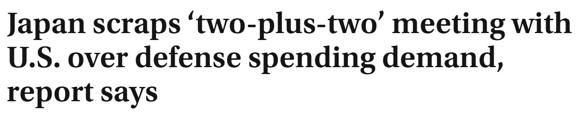 Japan sagt laut Berichten „Zwei-plus-Zwei“-Treffen mit den USA wegen Forderungen nach Verteidigungsausgaben ab.