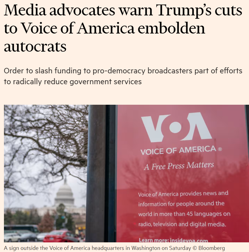 Media advocates warn Trump's cuts to Voice of America embolden autocrats