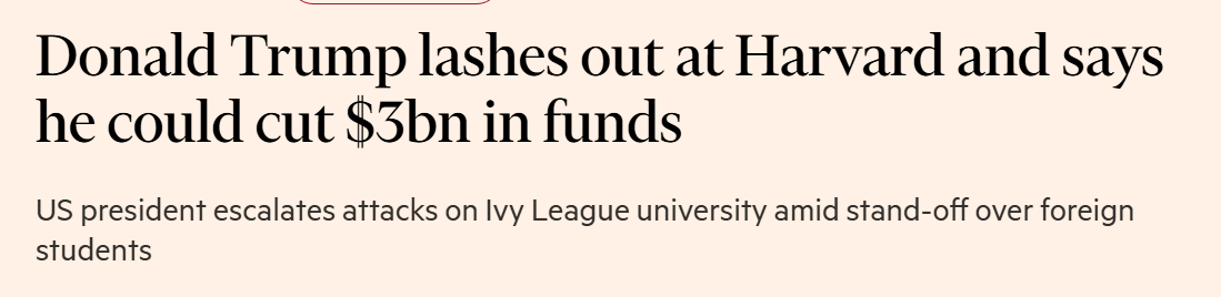 Trump kritisiert Harvard und erklärt, er könnte weitere 3 Milliarden Dollar an Fördermitteln kürzen.
