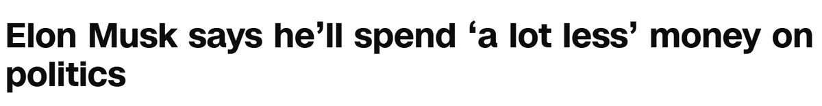Elon Musk erklärt, dass er „wesentlich weniger“ Geld für Politik ausgeben wird.