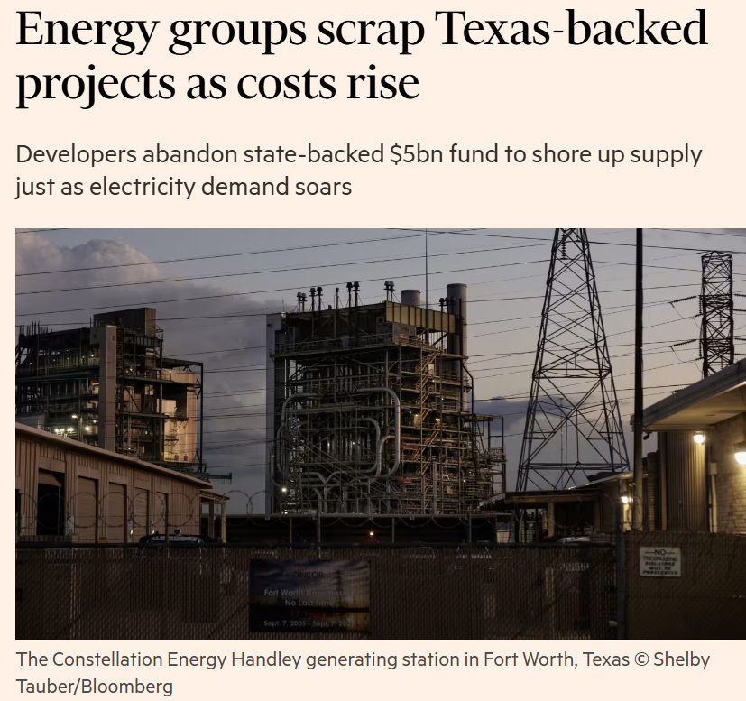 Energiekonzerne streichen von Texas unterstützte Projekte aufgrund steigender Kosten.