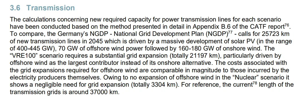 The calculations concerning new required capacity for power transmission lines for each scenario have been conducted based on the method presented in detail in Appendix B.6 of the CATF report