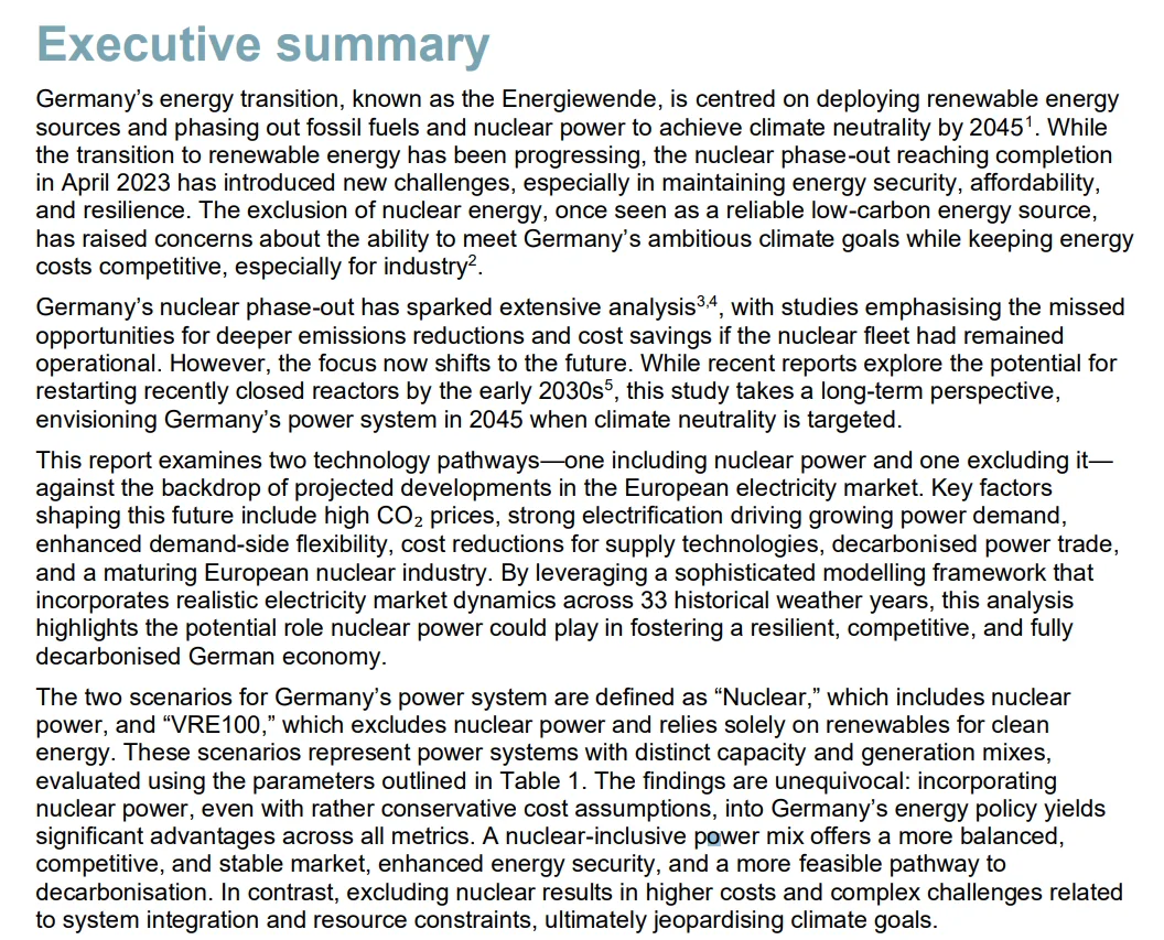 Germany’s nuclear phase-out has sparked extensive analysis3,4 , with studies emphasising the missed opportunities for deeper emissions reductions and cost savings if the nuclear fleet had remained operational. However, the focus now shifts to the future. While recent reports explore the potential for restarting recently closed reactors by the early 2030s5, this study takes a long-term perspective, envisioning Germany’s power system in 2045 when climate neutrality is targeted.